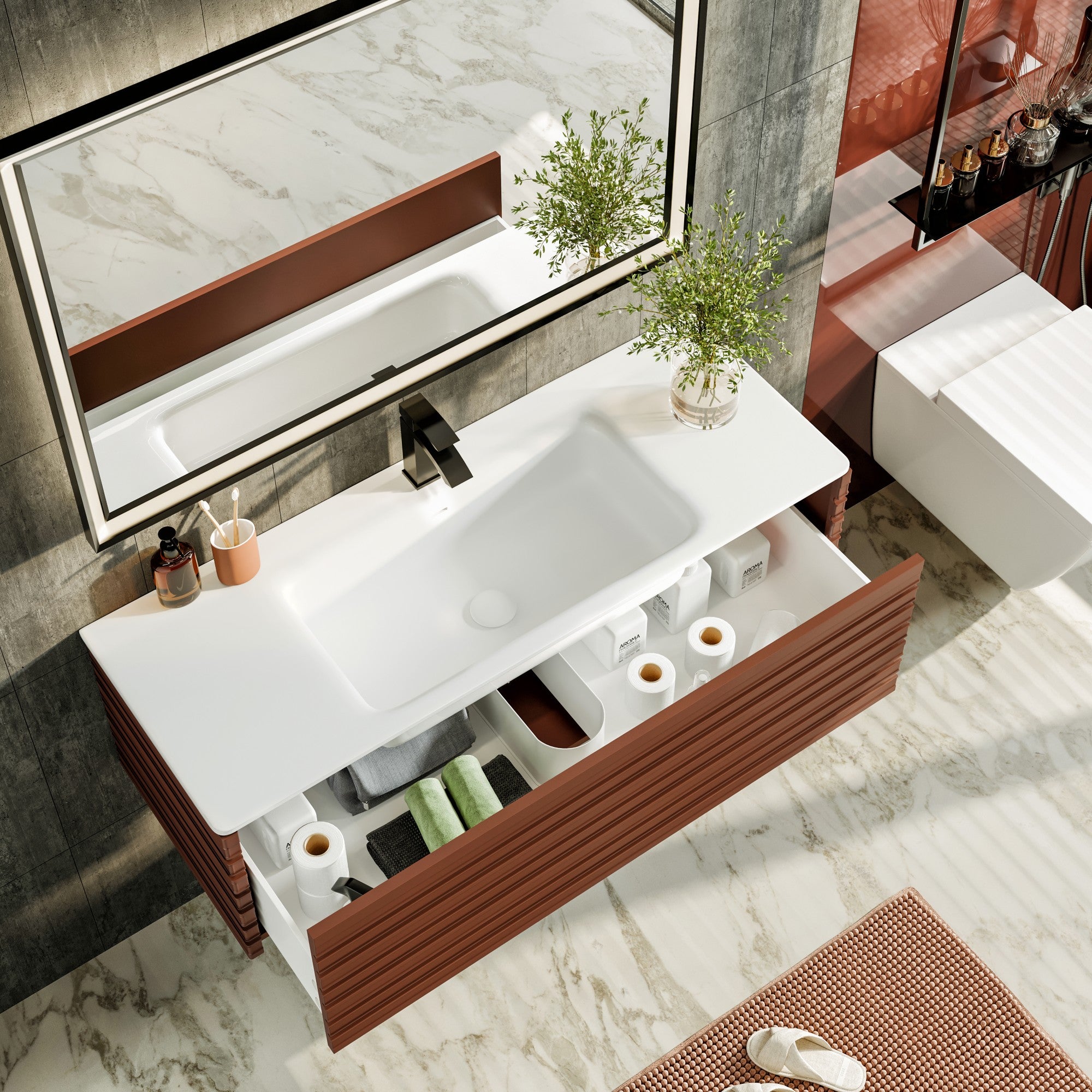Dream 40 in. Terracotta Wall Mount Single Sink Bath Vanity with Solid Surface Top and Integrated Sink
