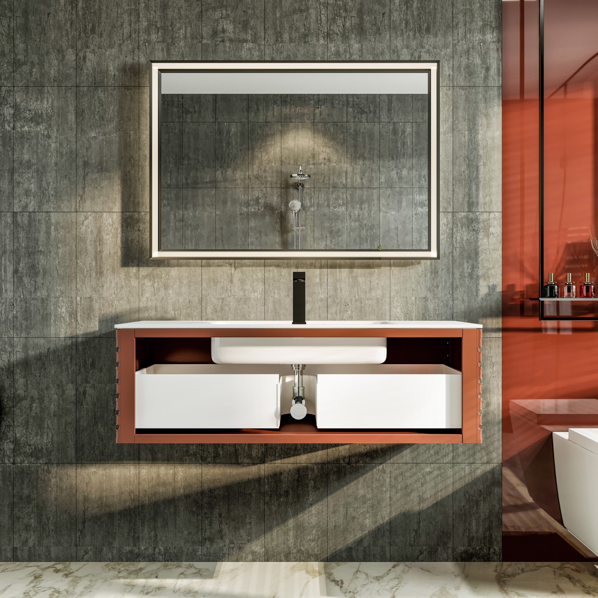 Dream 40 in. Terracotta Wall Mount Single Sink Bath Vanity with Solid Surface Top and Integrated Sink