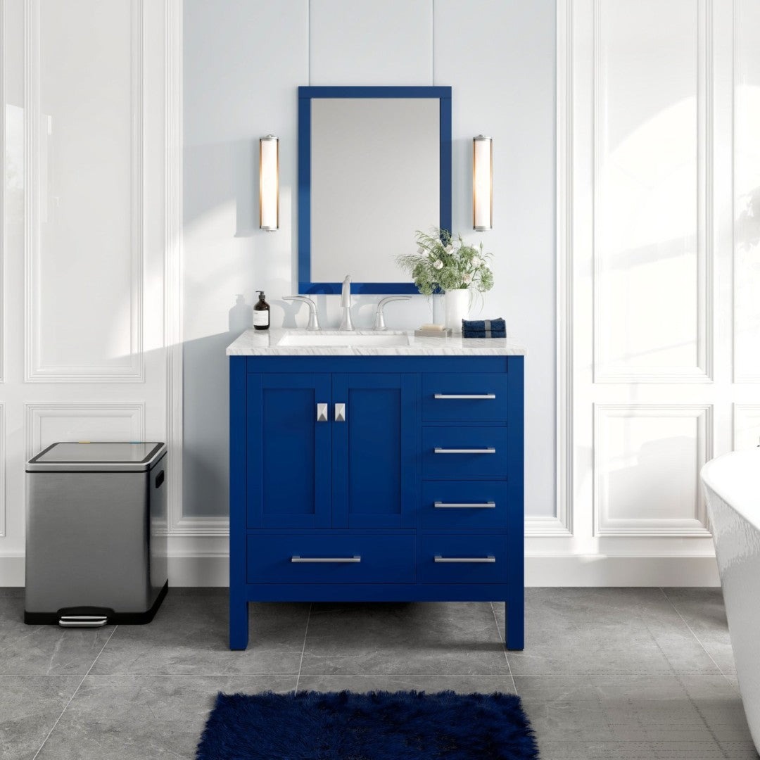 Aberdeen 36 in. Blue Single Sink Bath Vanity with Carrara Marble Top and Undermount Porcelain Sink