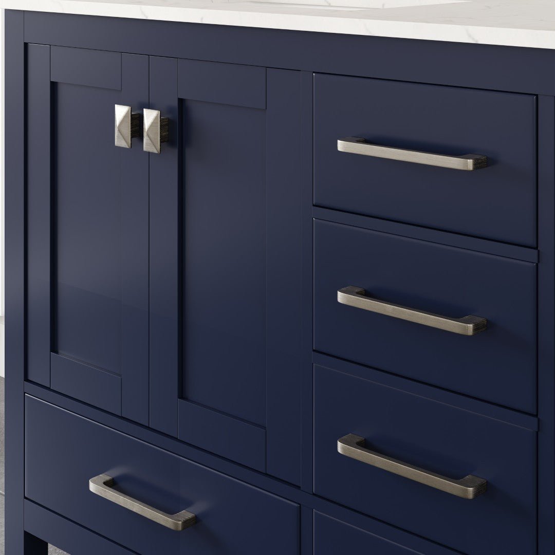 Aberdeen 60 in. Blue Double Sink Bath Vanity with Carrara Quartz Top and Undermount Porcelain Sinks - Bathroom Vanity by Eviva