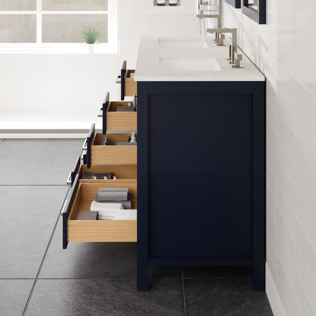 Aberdeen 60 in. Blue Double Sink Bath Vanity with Carrara Quartz Top and Undermount Porcelain Sinks - Bathroom Vanity by Eviva