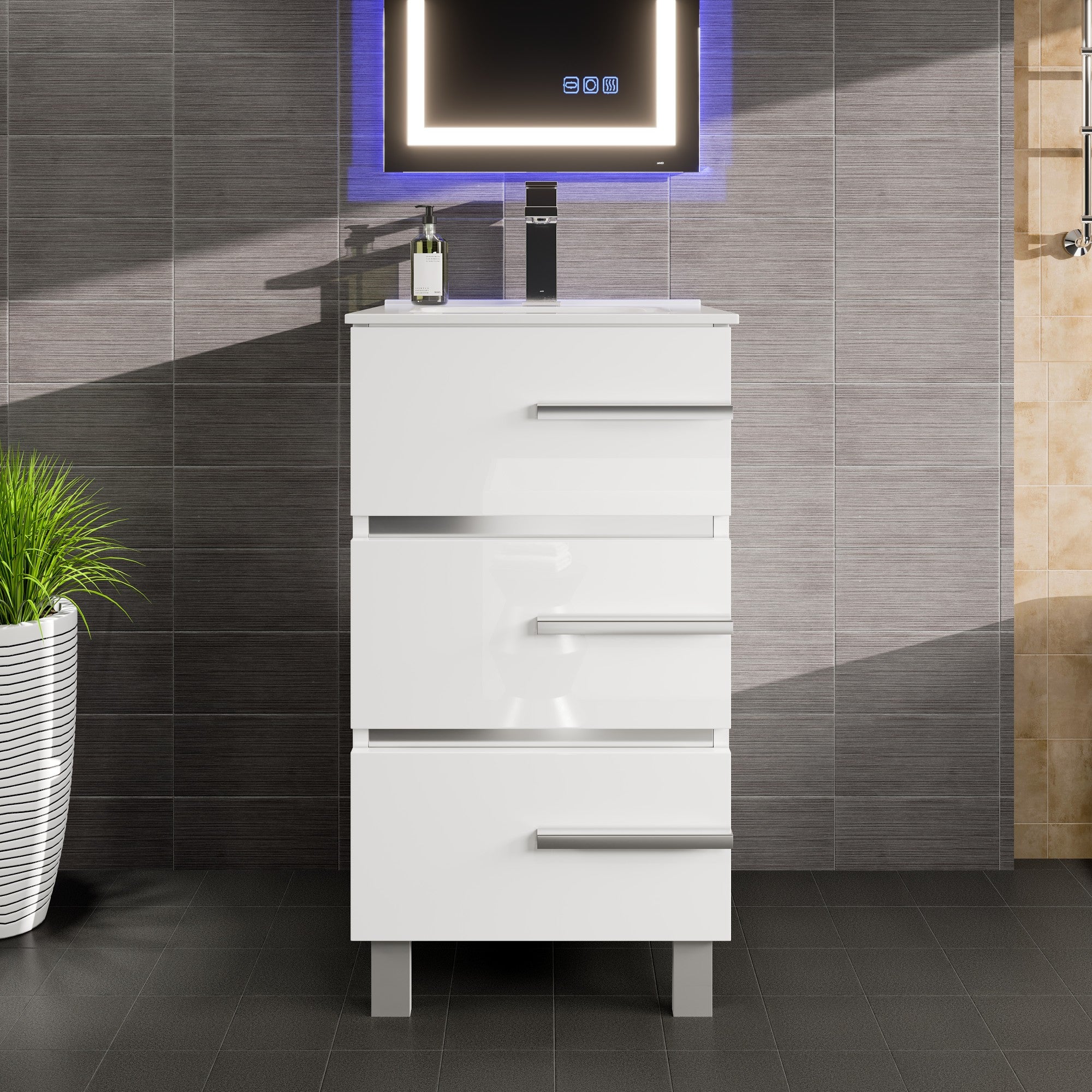 Deluxe 20 in. White Single Sink Bath Vanity with Porcelain Top and Integrated Sink