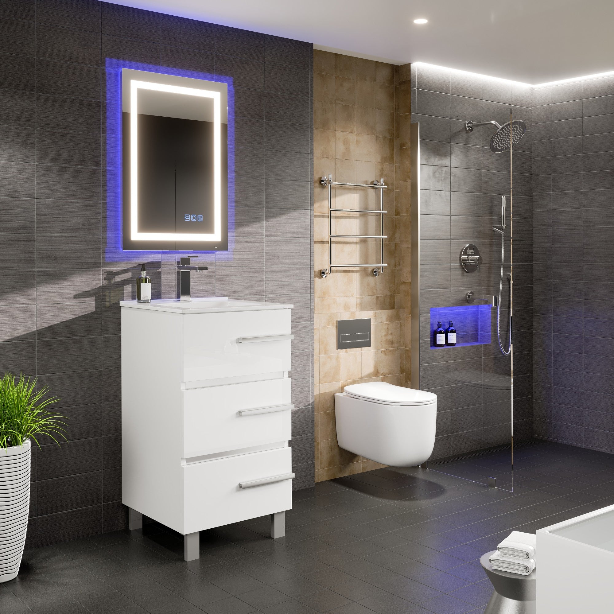 Deluxe 20 in. White Single Sink Bath Vanity with Porcelain Top and Integrated Sink