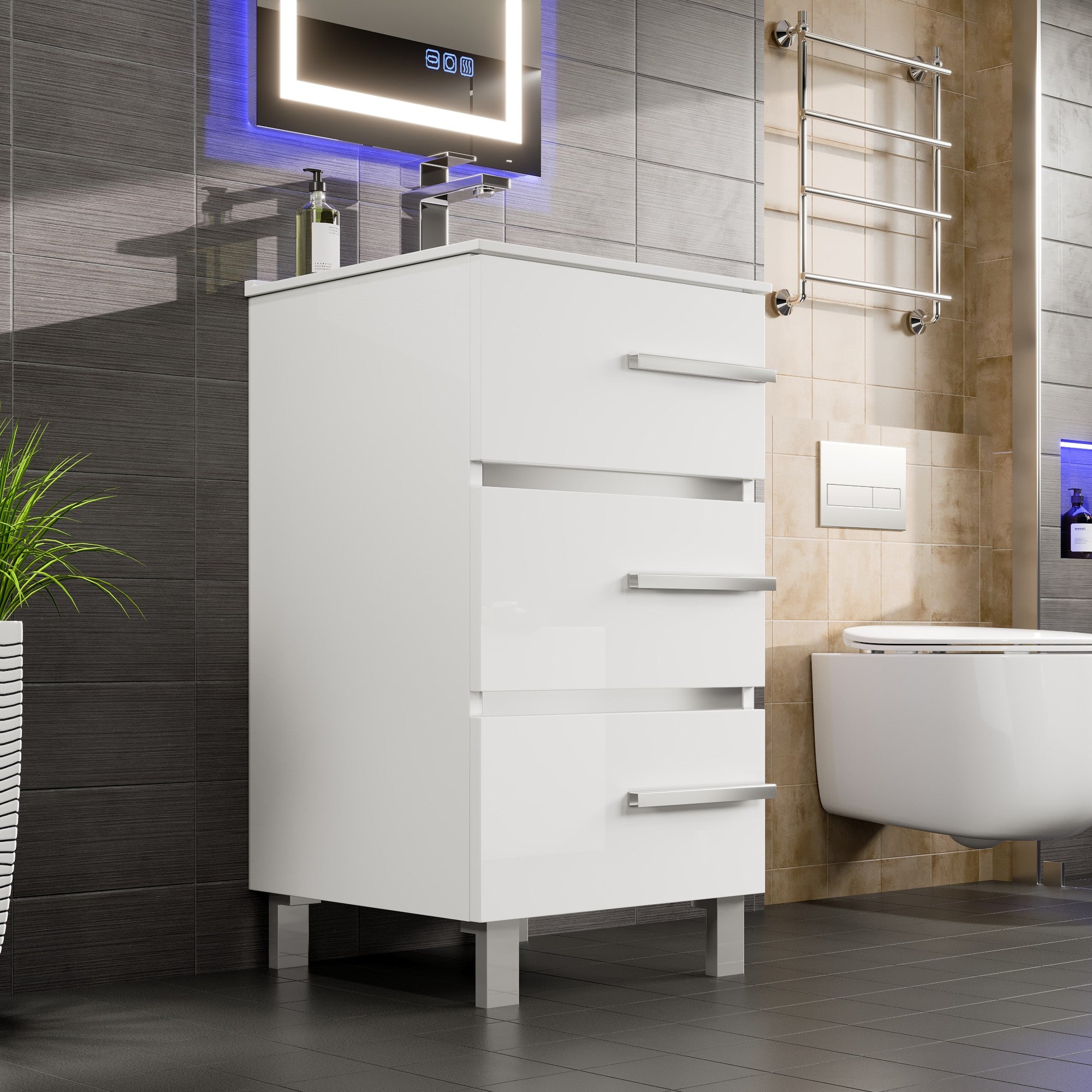 Deluxe 20 in. White Single Sink Bath Vanity with Porcelain Top and Integrated Sink