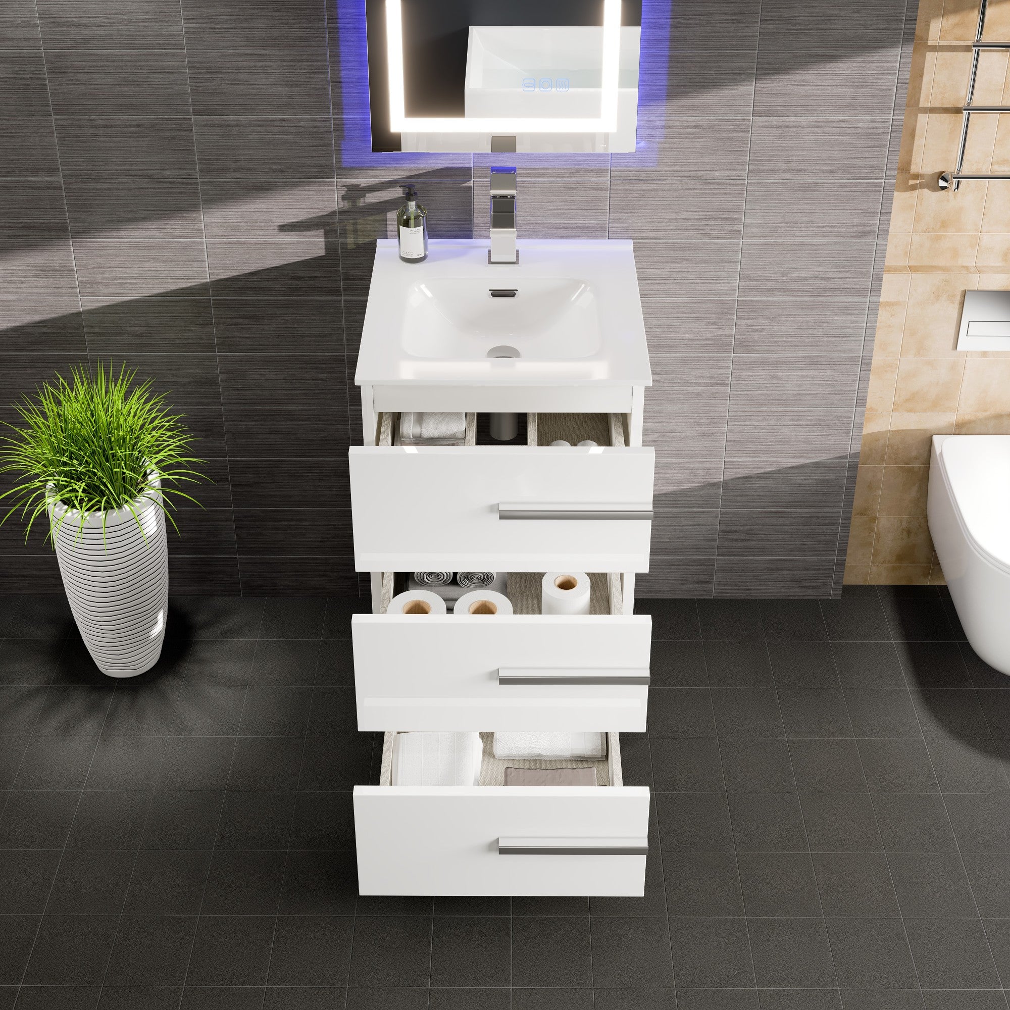 Deluxe 20 in. White Single Sink Bath Vanity with Porcelain Top and Integrated Sink