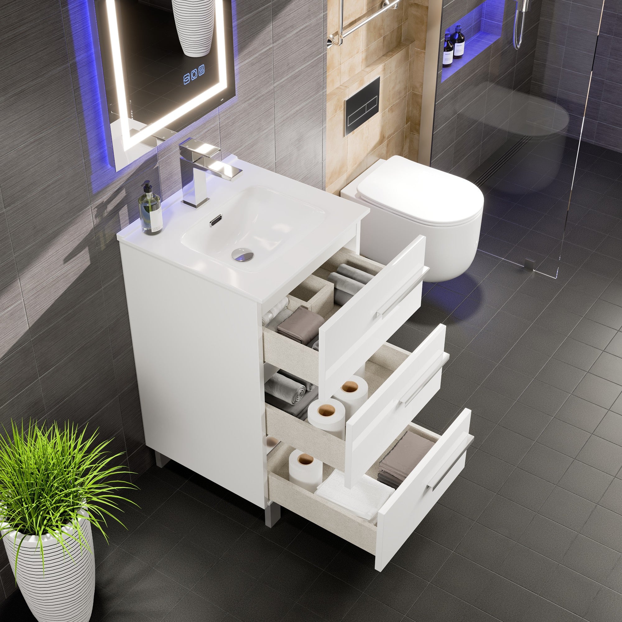 Deluxe 20 in. White Single Sink Bath Vanity with Porcelain Top and Integrated Sink