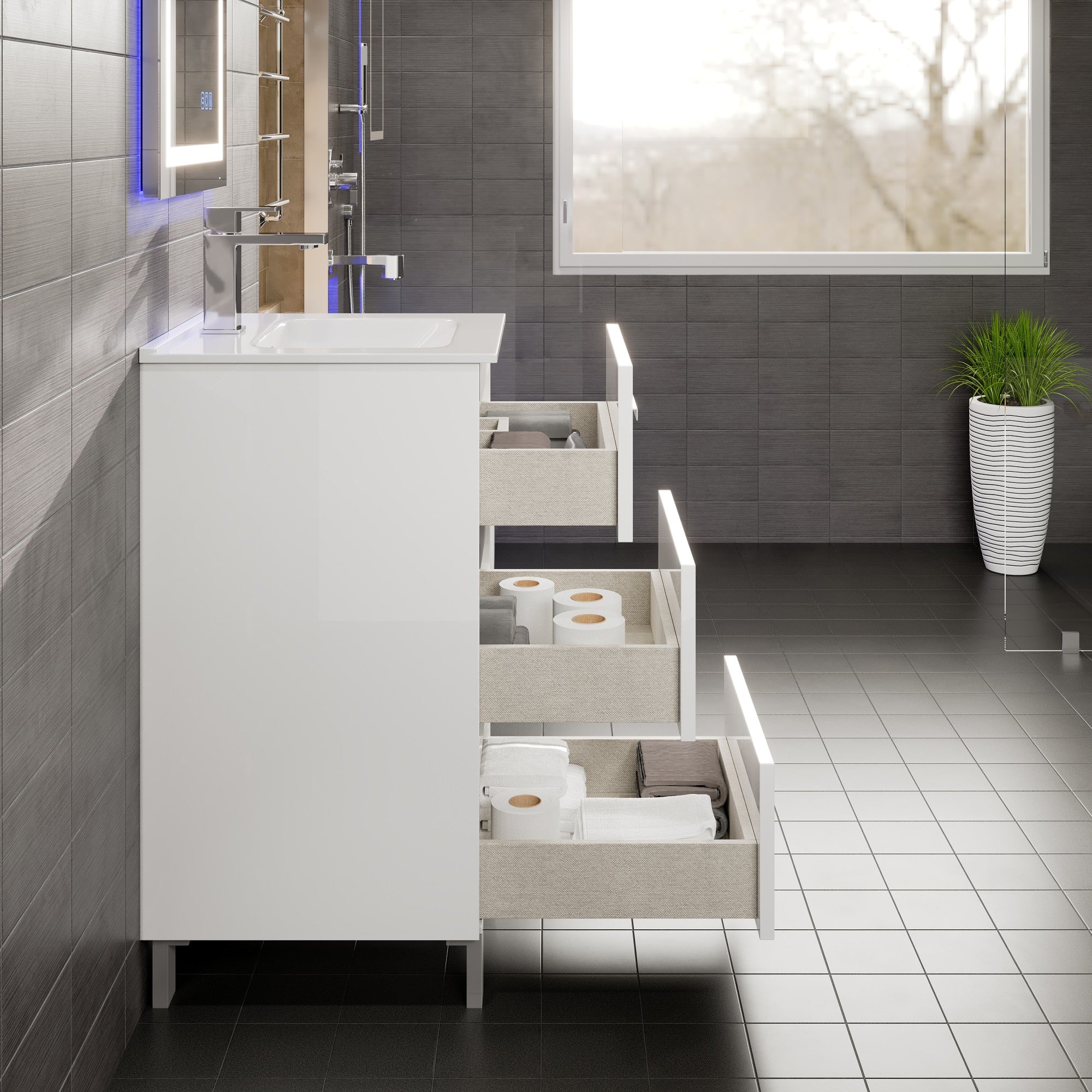 Deluxe 20 in. White Single Sink Bath Vanity with Porcelain Top and Integrated Sink