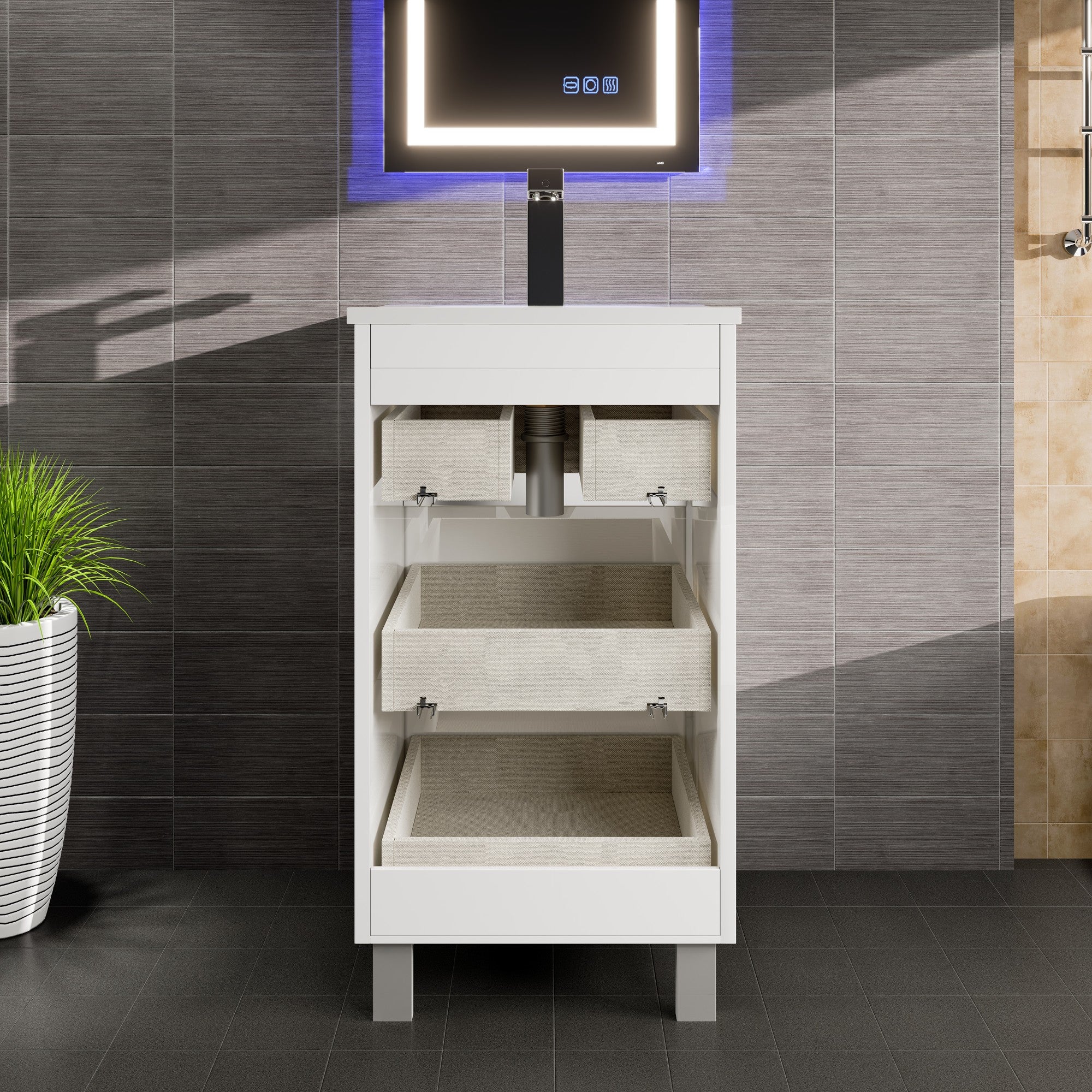 Deluxe 20 in. White Single Sink Bath Vanity with Porcelain Top and Integrated Sink