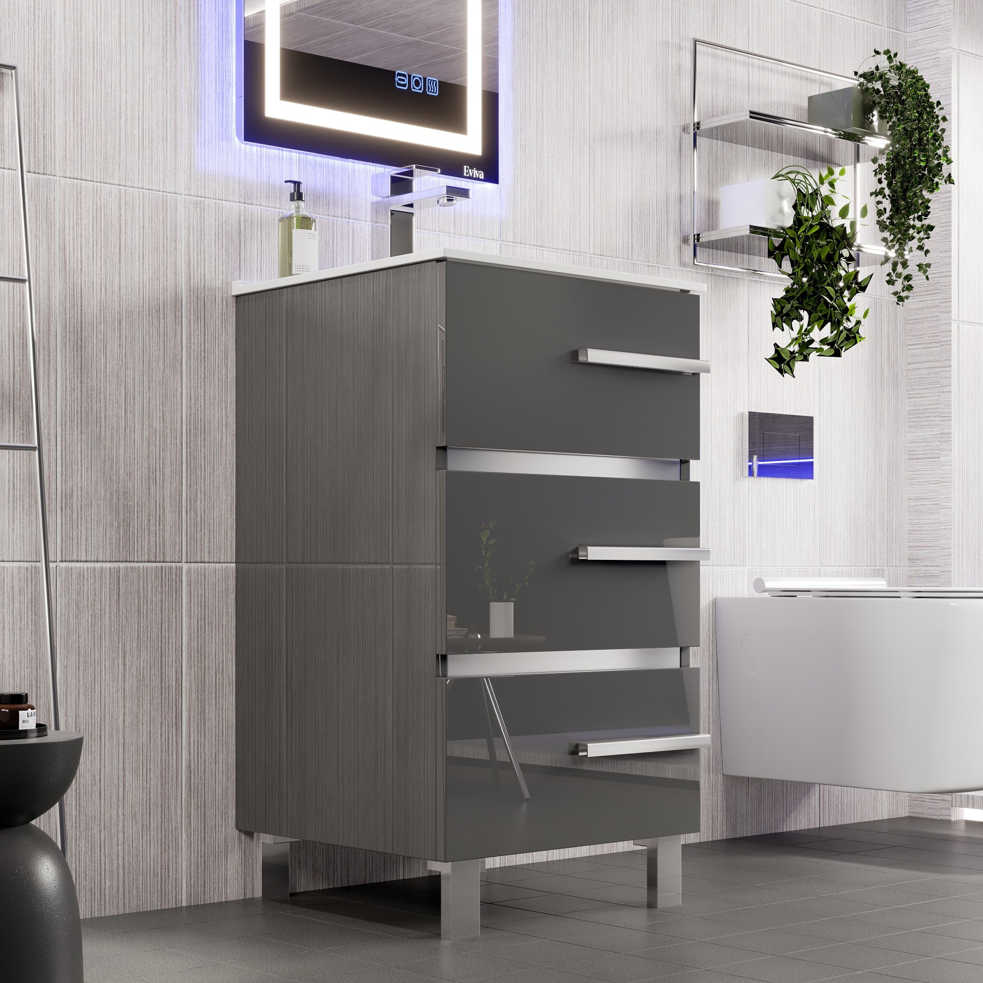 Deluxe 20 in. Gray Single Sink Bath Vanity with Porcelain Top and Integrated Sink