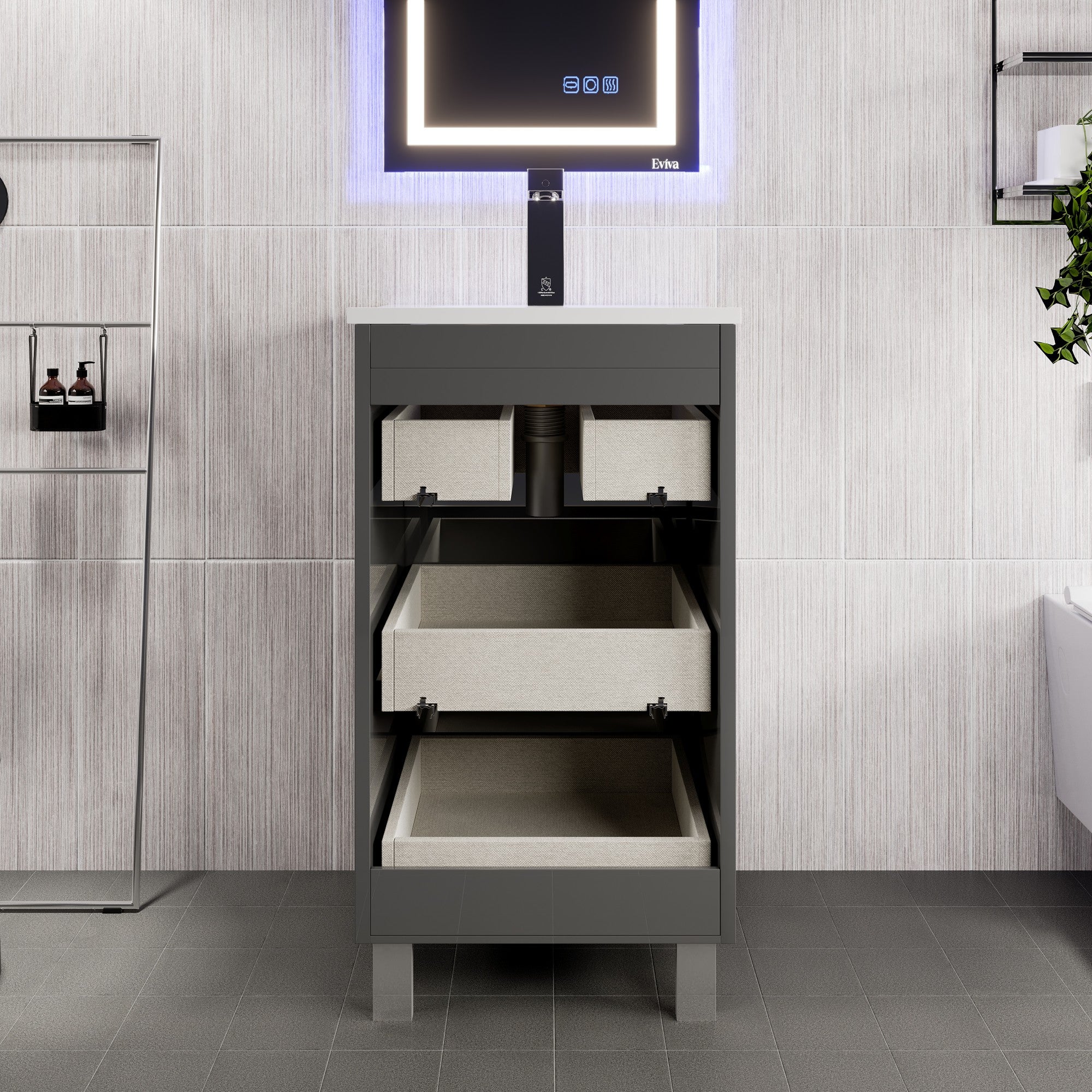Deluxe 20 in. Gray Single Sink Bath Vanity with Porcelain Top and Integrated Sink