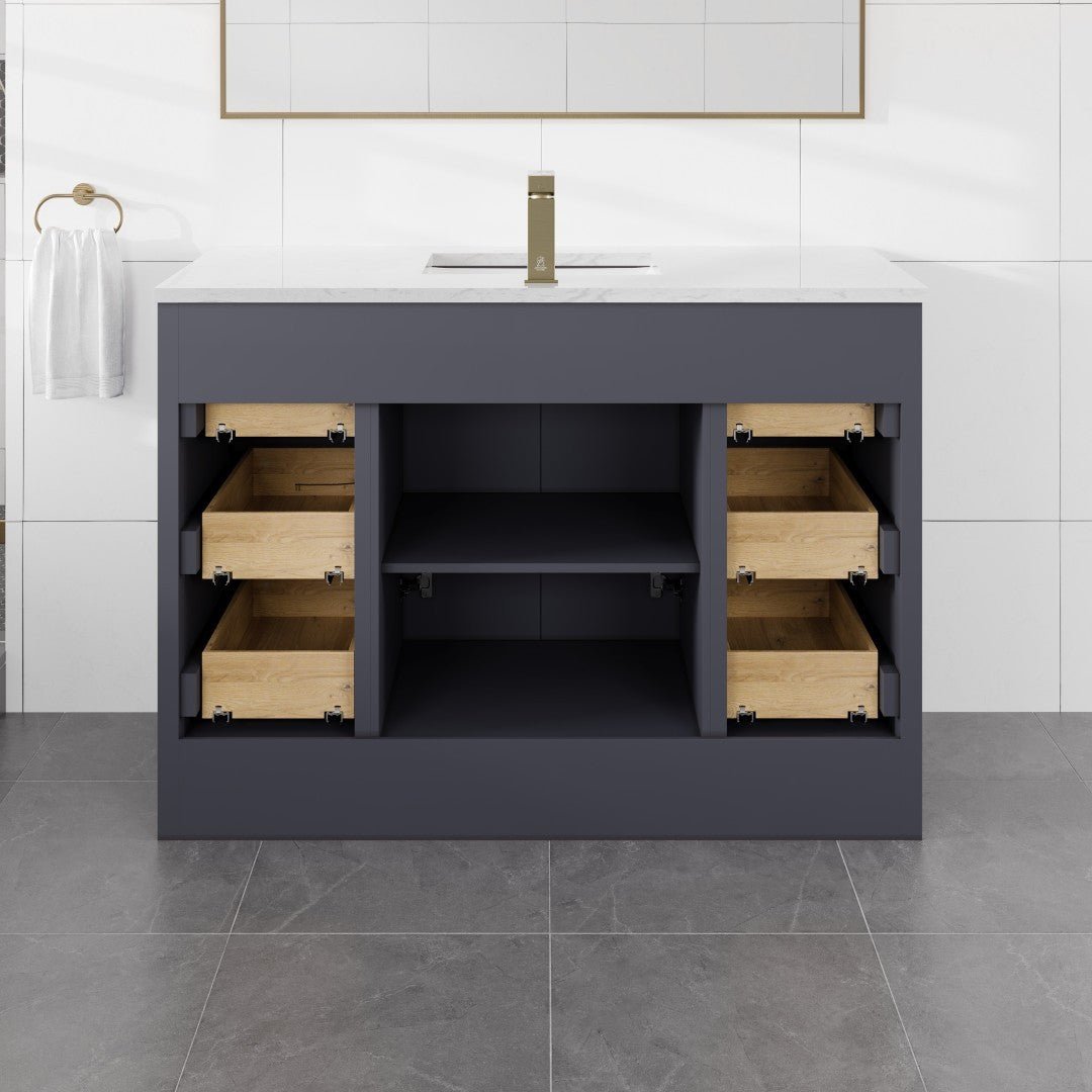 Curio 48 in. Dark Blue Single Sink Bath Vanity with Carrara Quartz Top and Undermount Porcelain Sink - Bathroom Vanity by Eviva