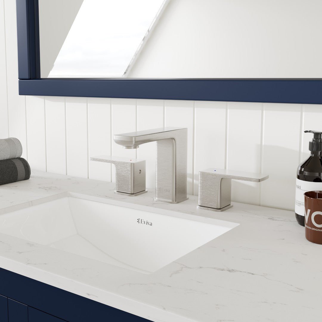 Eviva Moderna 2 - Handle Waterfall Widespread Bathroom Faucet with Deckplate Included in Brushed Nickel - Bathroom Faucet by Eviva