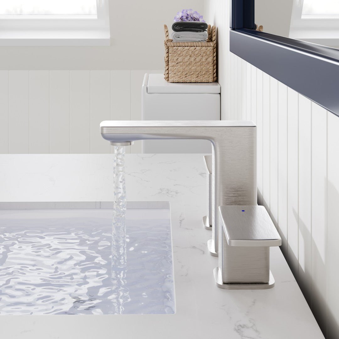 Eviva Moderna 2 - Handle Waterfall Widespread Bathroom Faucet with Deckplate Included in Brushed Nickel - Bathroom Faucet by Eviva