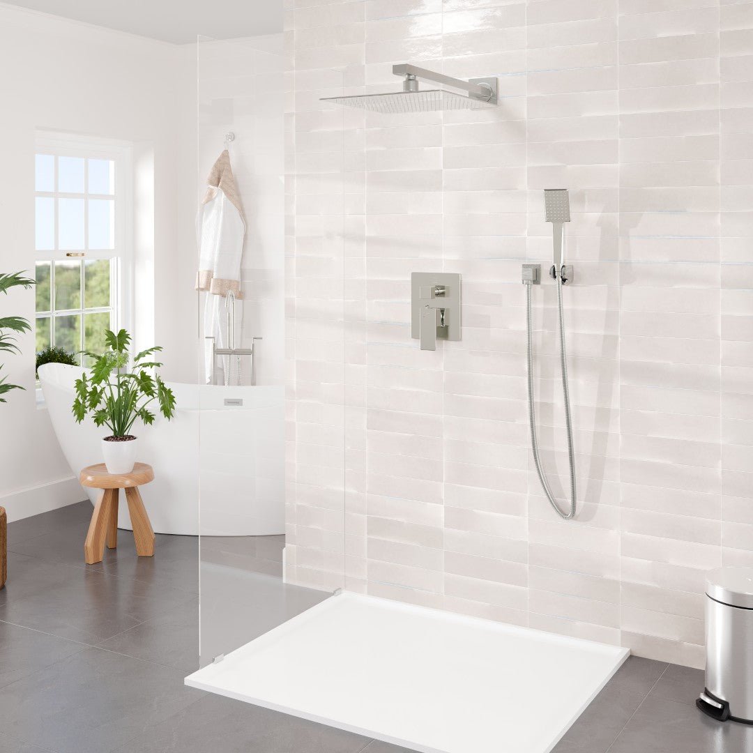 Eviva Edge Shower System with Slide Bar Hand - Shower and Thermostatic Valve in Brushed Nickel - by Eviva