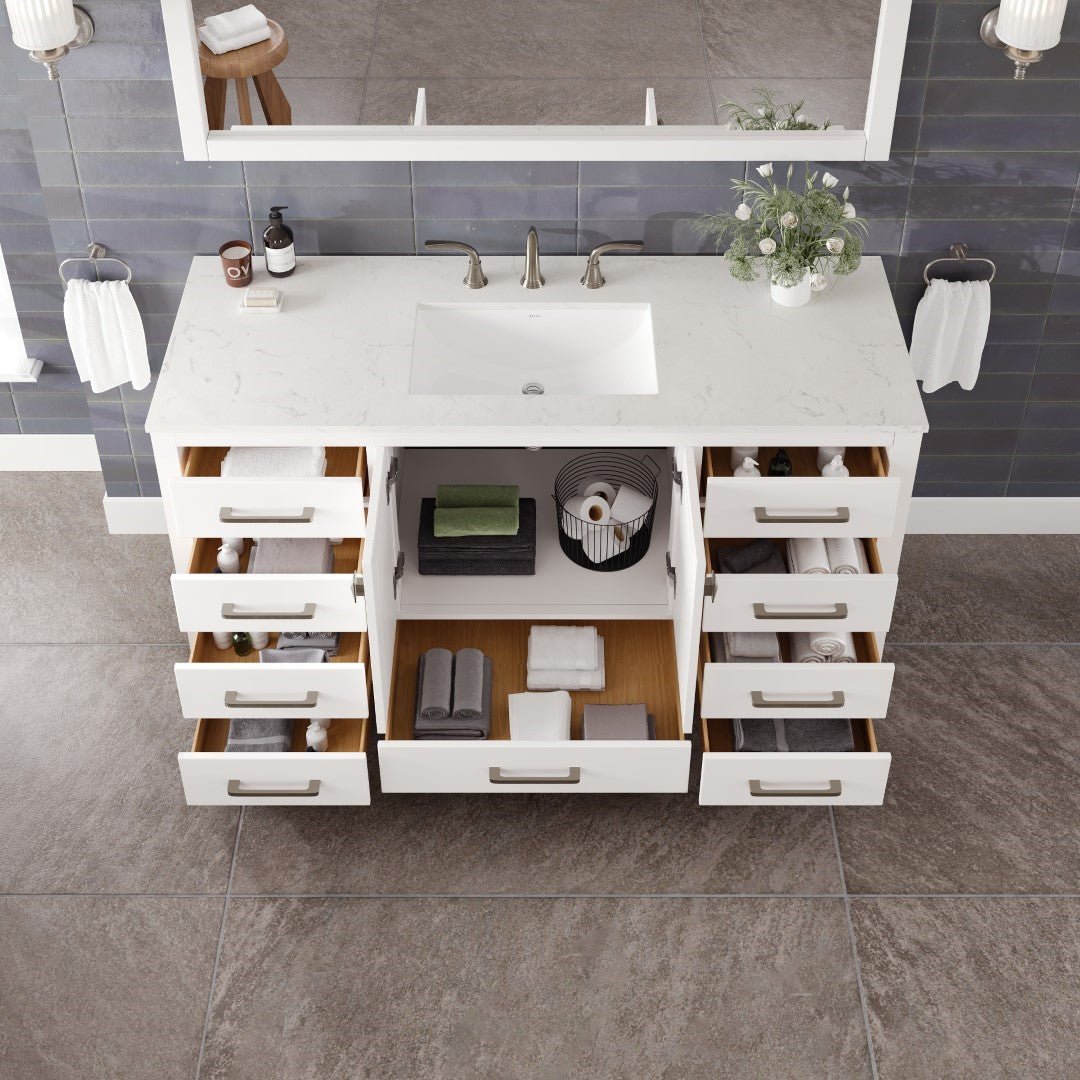 Aberdeen 60 in. White Single Sink Bath Vanity with Carrara Quartz Top and Undermount Porcelain Sink - Bathroom Vanity by Eviva