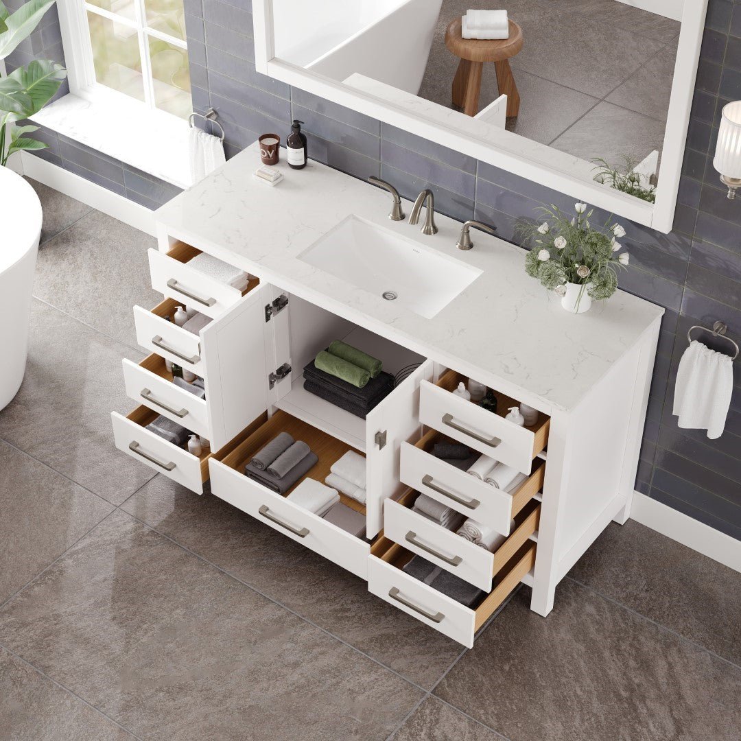 Aberdeen 60 in. White Single Sink Bath Vanity with Carrara Quartz Top and Undermount Porcelain Sink - Bathroom Vanity by Eviva