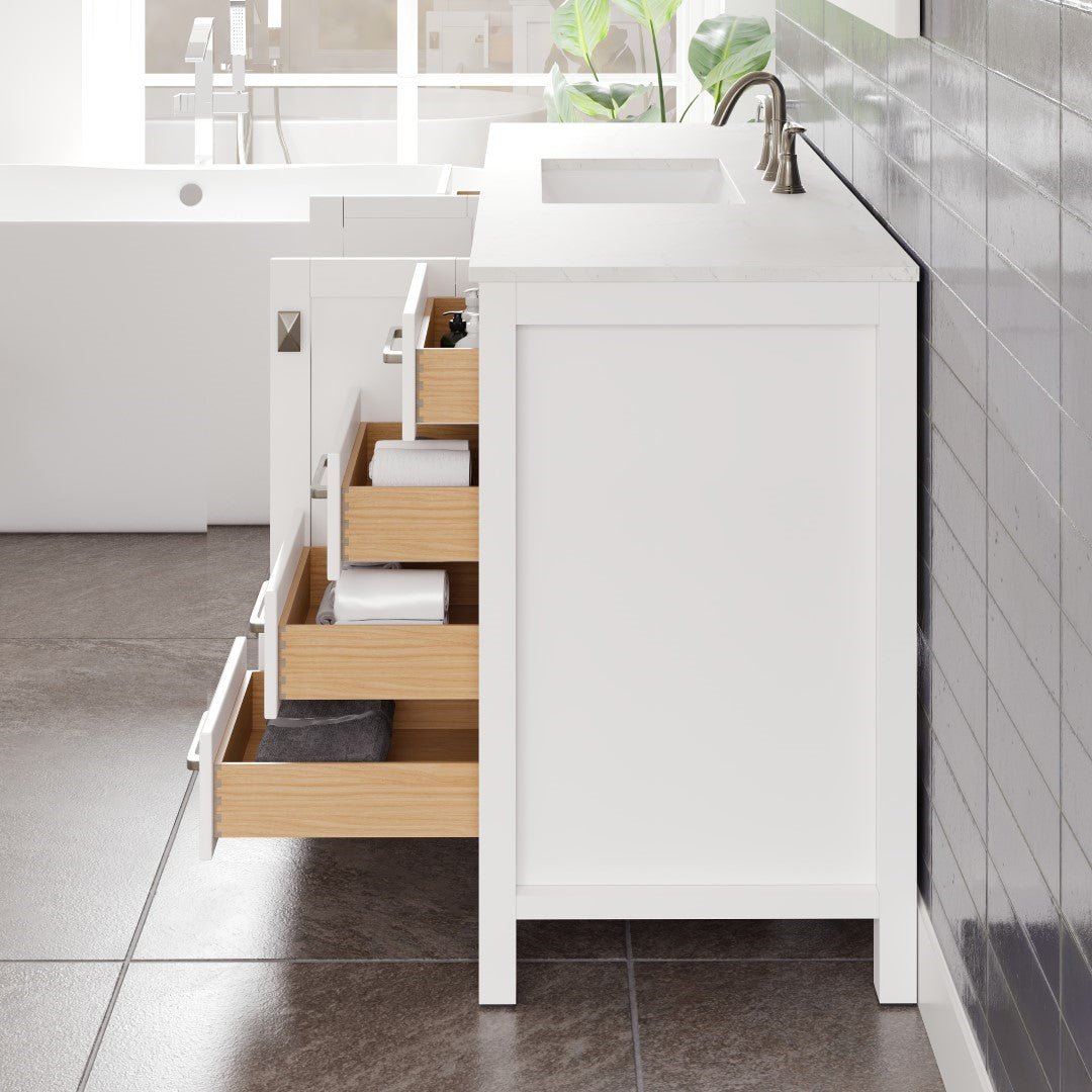 Aberdeen 60 in. White Single Sink Bath Vanity with Carrara Quartz Top and Undermount Porcelain Sink - Bathroom Vanity by Eviva