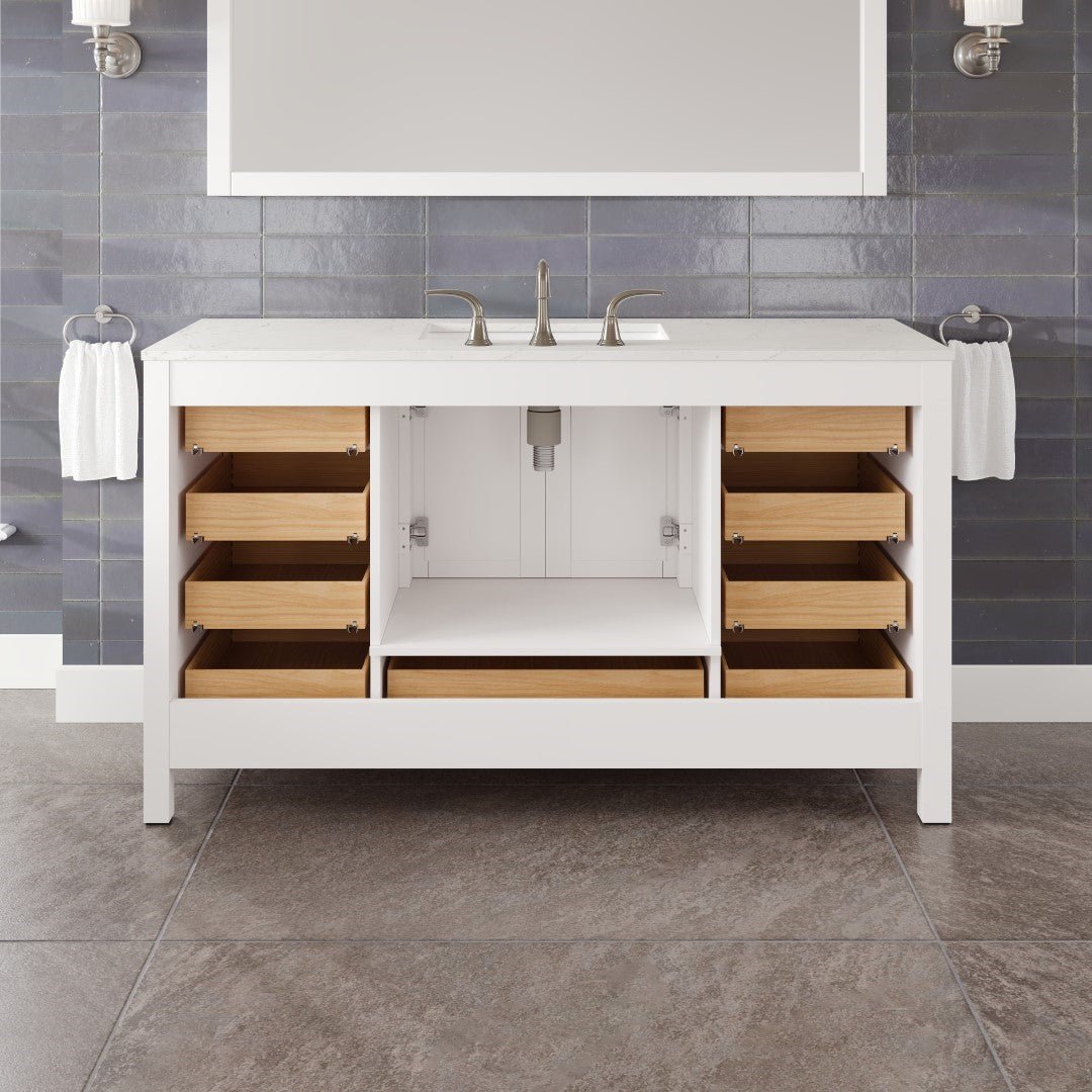 Aberdeen 60 in. White Single Sink Bath Vanity with Carrara Quartz Top and Undermount Porcelain Sink - Bathroom Vanity by Eviva