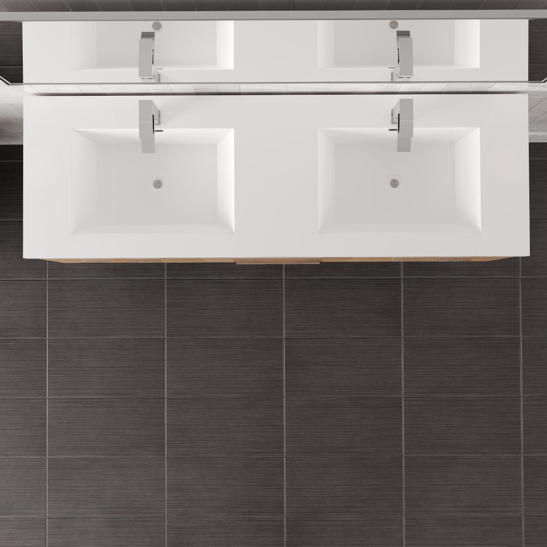 Lugano 60 in. Natural Oak Wall Mount Double Sink Bath Vanity with Acrylic Top and Integrated Sinks