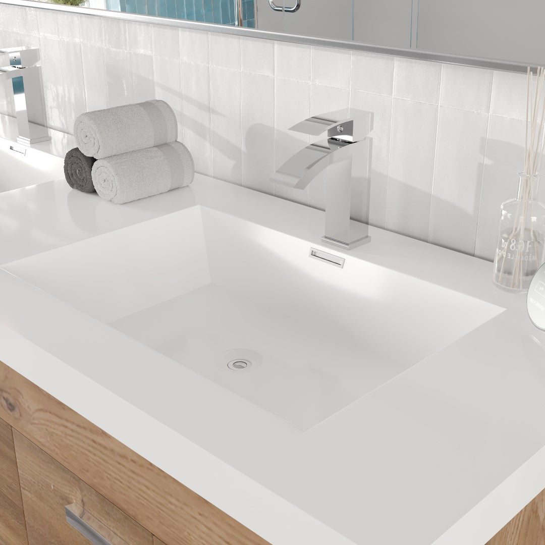 Lugano 60 in. Natural Oak Wall Mount Double Sink Bath Vanity with Acrylic Top and Integrated Sinks