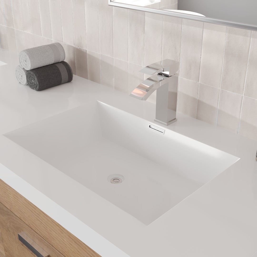 Lugano 72 in. Natural Oak Wall Mount Double Sink Bath Vanity with Acrylic Top and Integrated Sinks