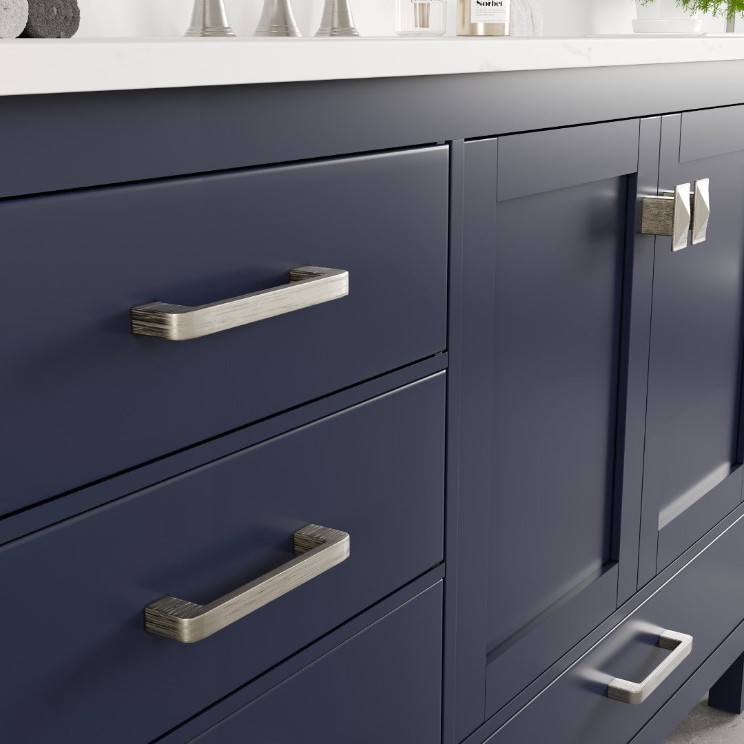 Aberdeen 84 in. Blue Double Sink Bath Vanity with Carrara Quartz Top and Undermount Porcelain Sinks