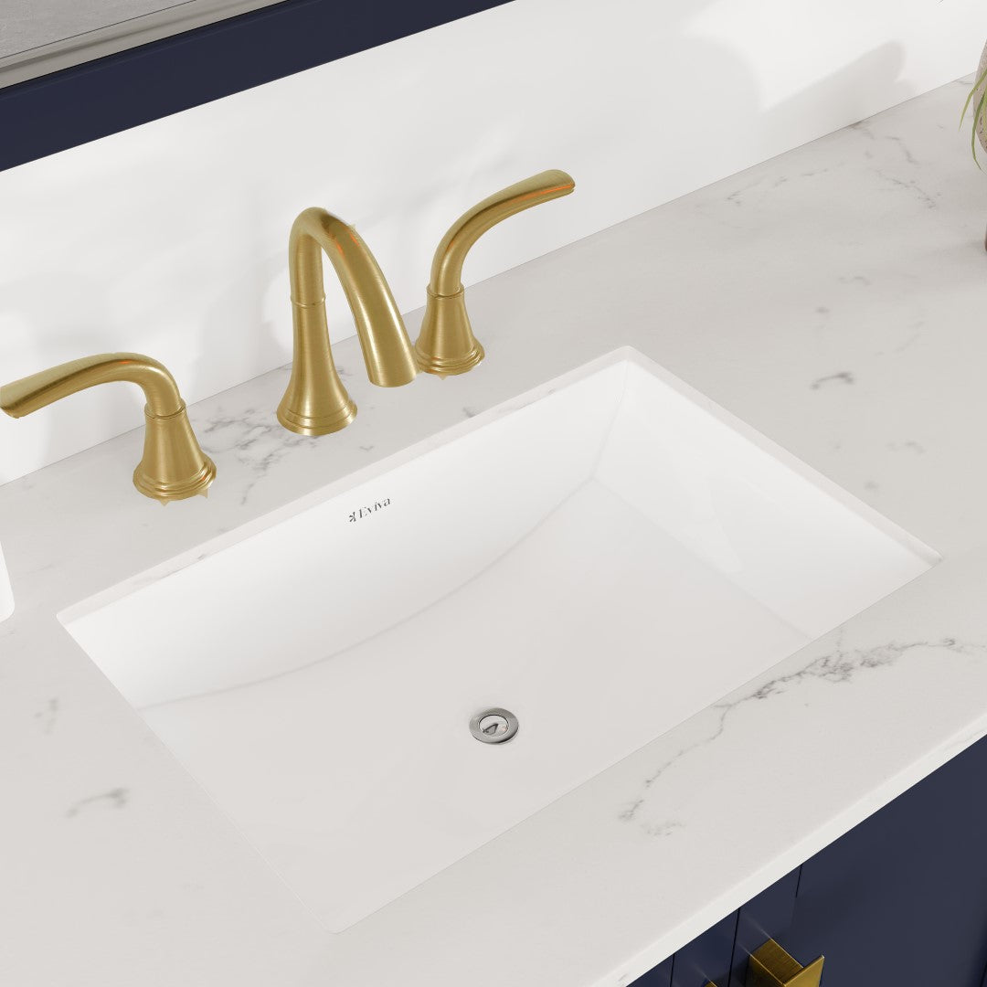Aberdeen 84 in. Blue Double Sink Bath Vanity with Carrara Quartz Top and Undermount Porcelain Sinks