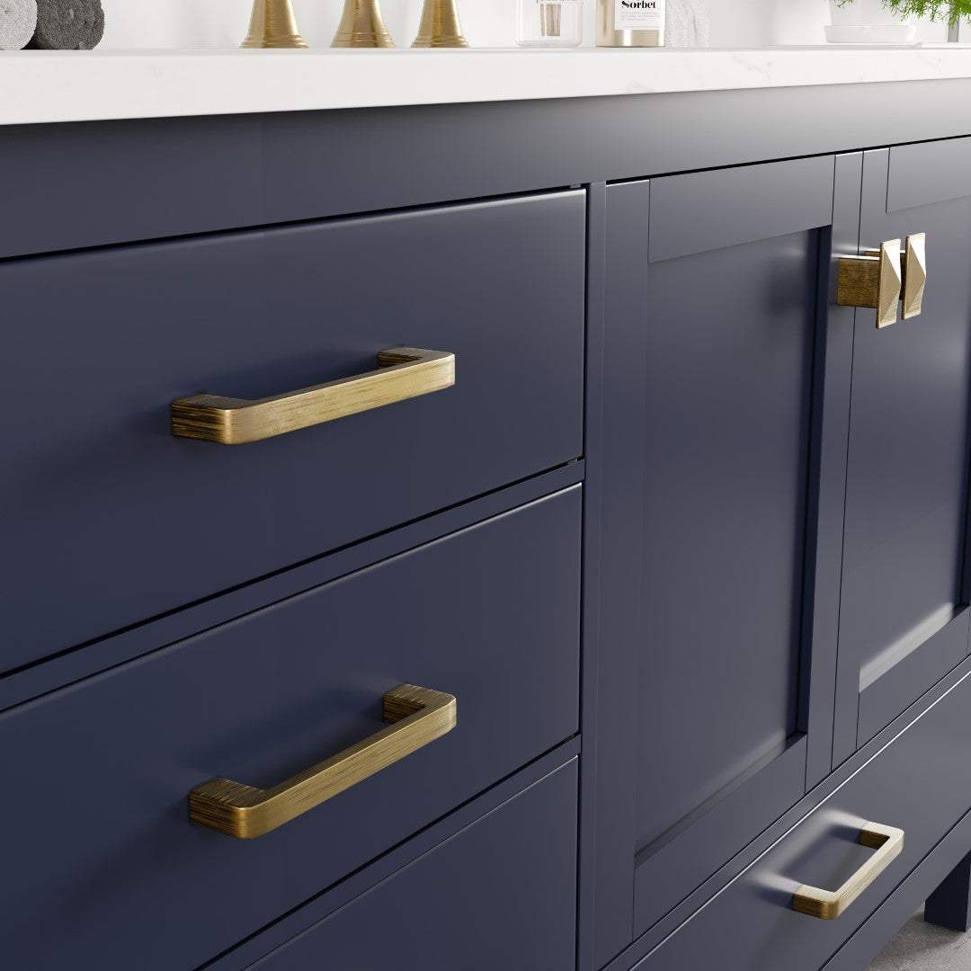 Aberdeen 84 in. Blue Double Sink Bath Vanity with Carrara Quartz Top and Undermount Porcelain Sinks