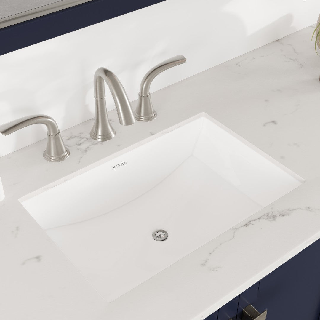 Aberdeen 84 in. Blue Double Sink Bath Vanity with Carrara Quartz Top and Undermount Porcelain Sinks