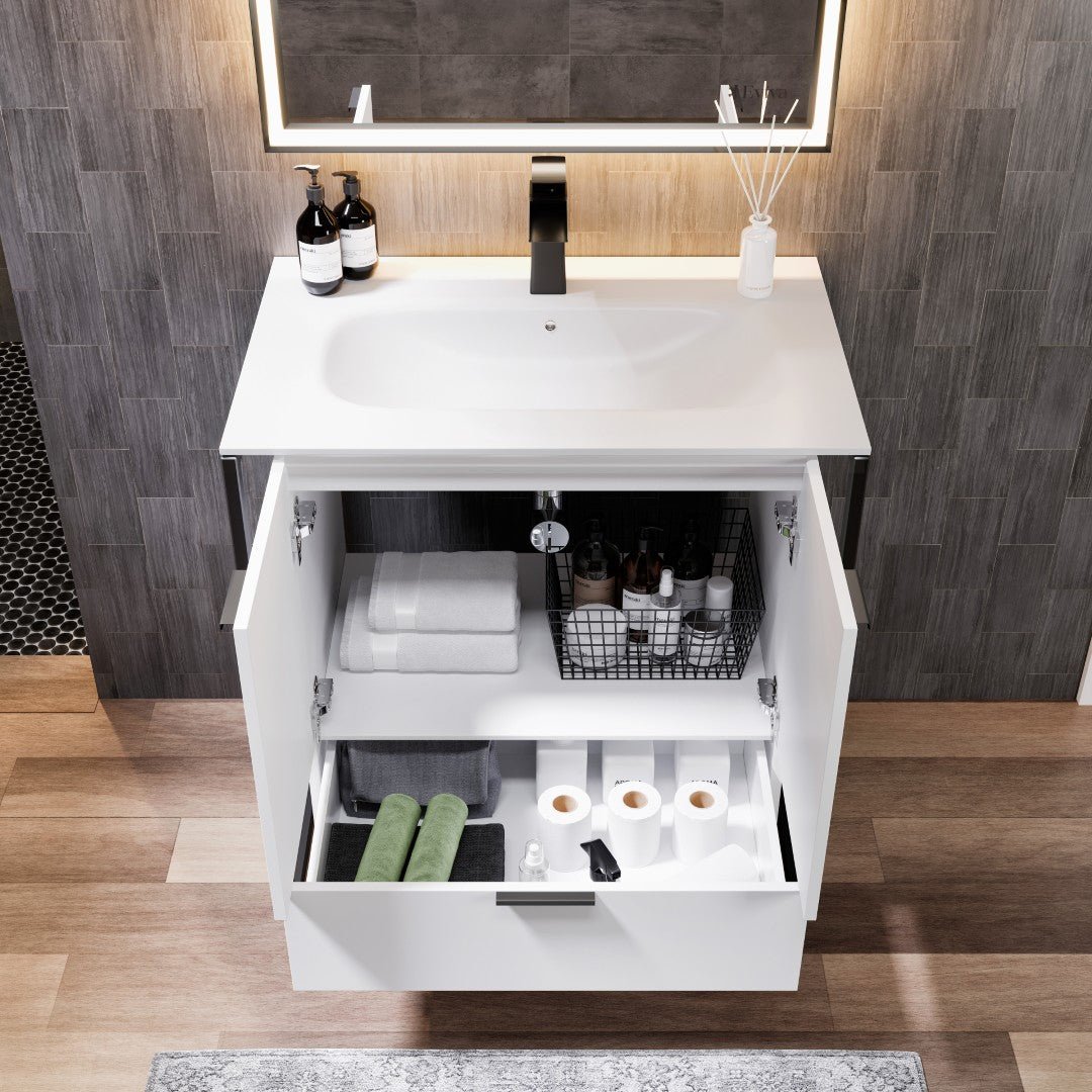 Onyx 26 in. White Wall Mount Single Sink Bath Vanity with Solid Surface Top and Integrated Sink - Bathroom Vanity by Eviva