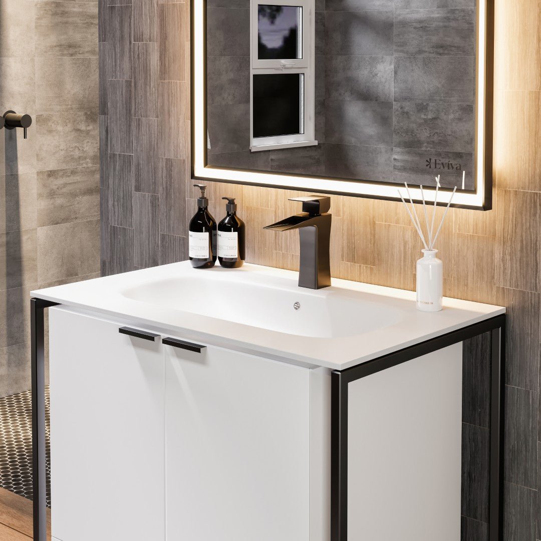 Onyx 26 in. White Wall Mount Single Sink Bath Vanity with Solid Surface Top and Integrated Sink - Bathroom Vanity by Eviva