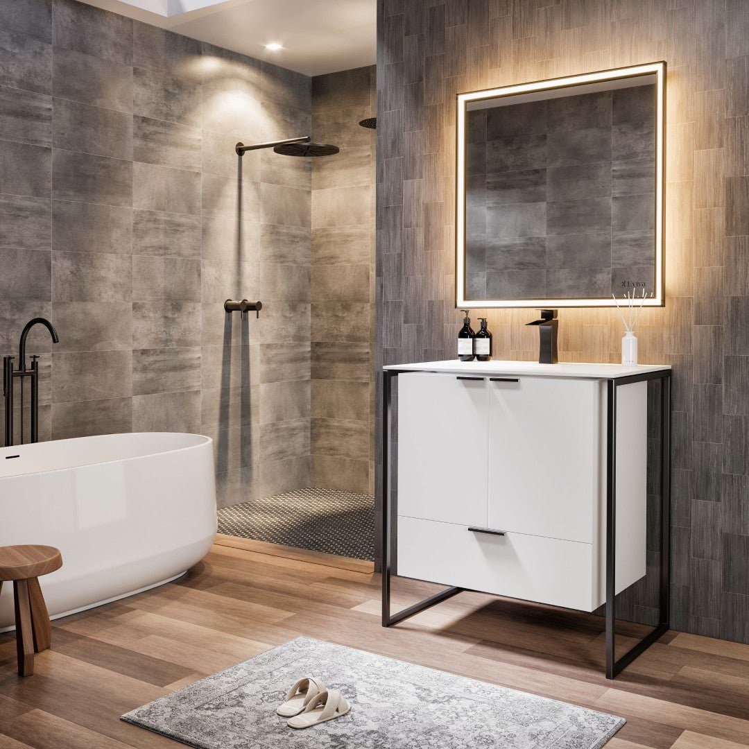 Onyx 26 in. White Wall Mount Single Sink Bath Vanity with Solid Surface Top and Integrated Sink - Bathroom Vanity by Eviva