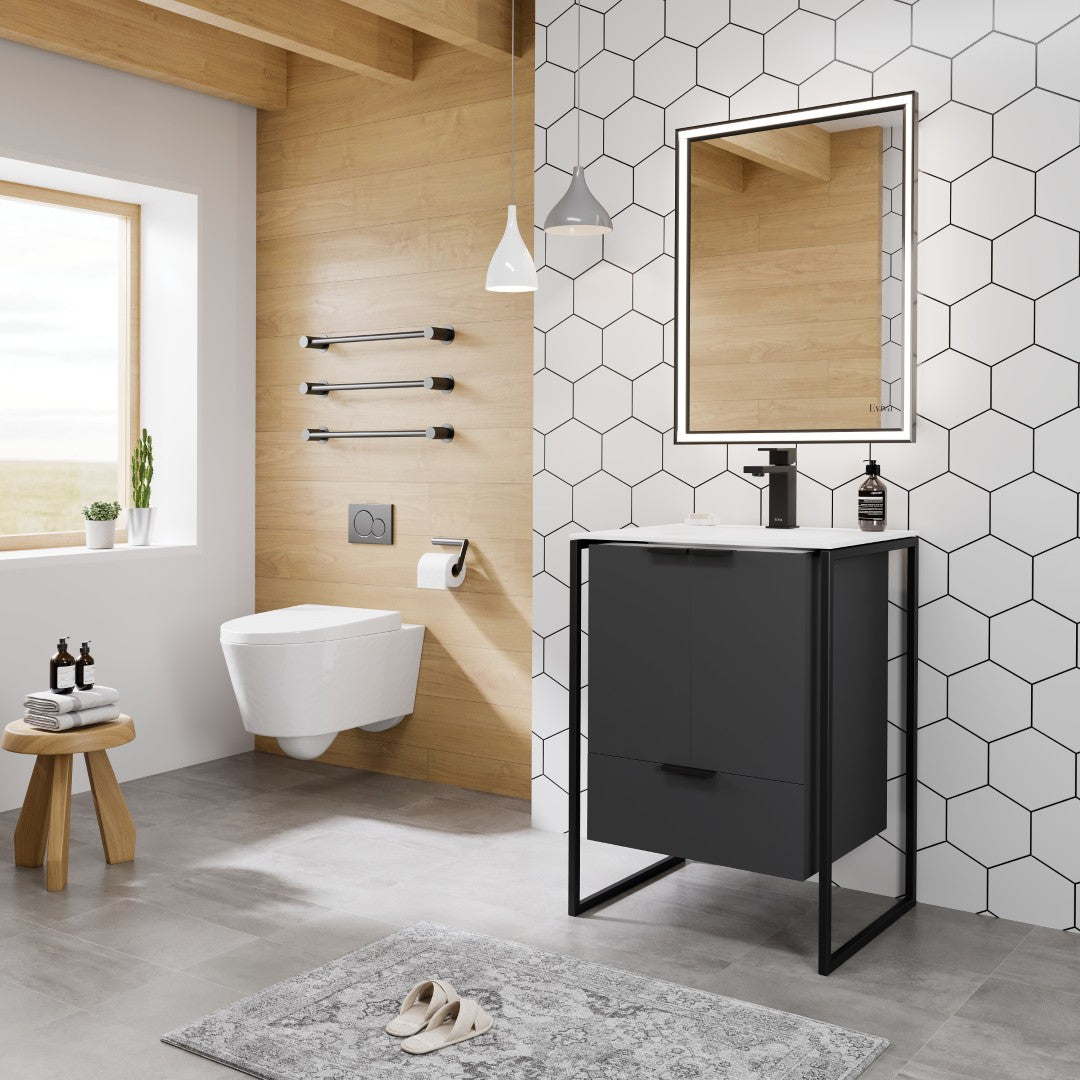 Onyx 26 in. Gray Wall Mount Single Sink Bath Vanity with Solid Surface Top and Integrated Sink