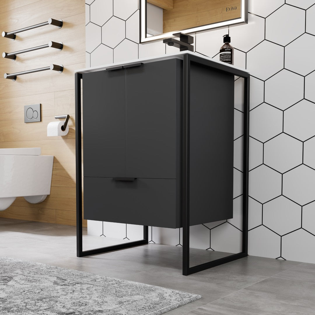 Onyx 26 in. Gray Wall Mount Single Sink Bath Vanity with Solid Surface Top and Integrated Sink