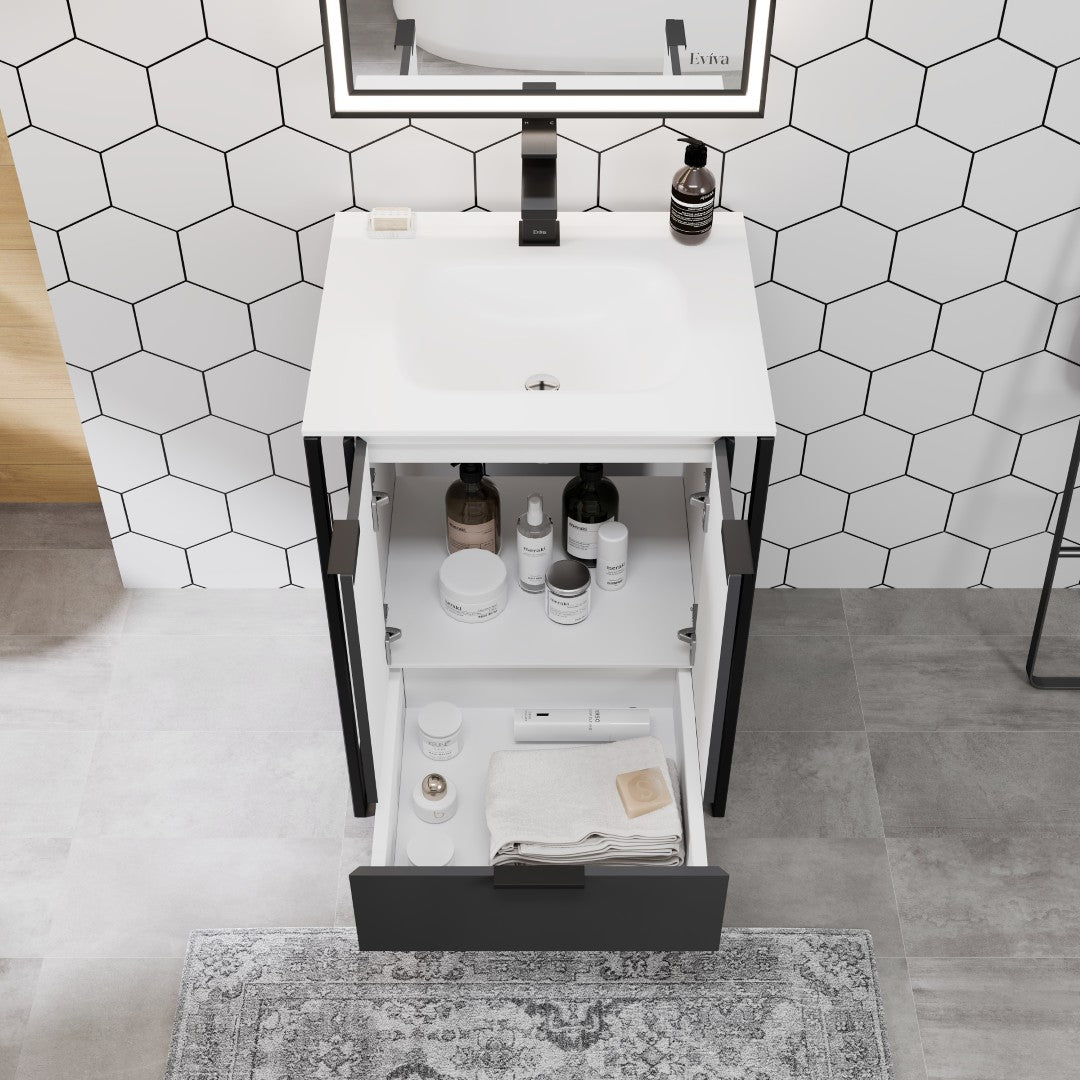 Onyx 26 in. Gray Wall Mount Single Sink Bath Vanity with Solid Surface Top and Integrated Sink