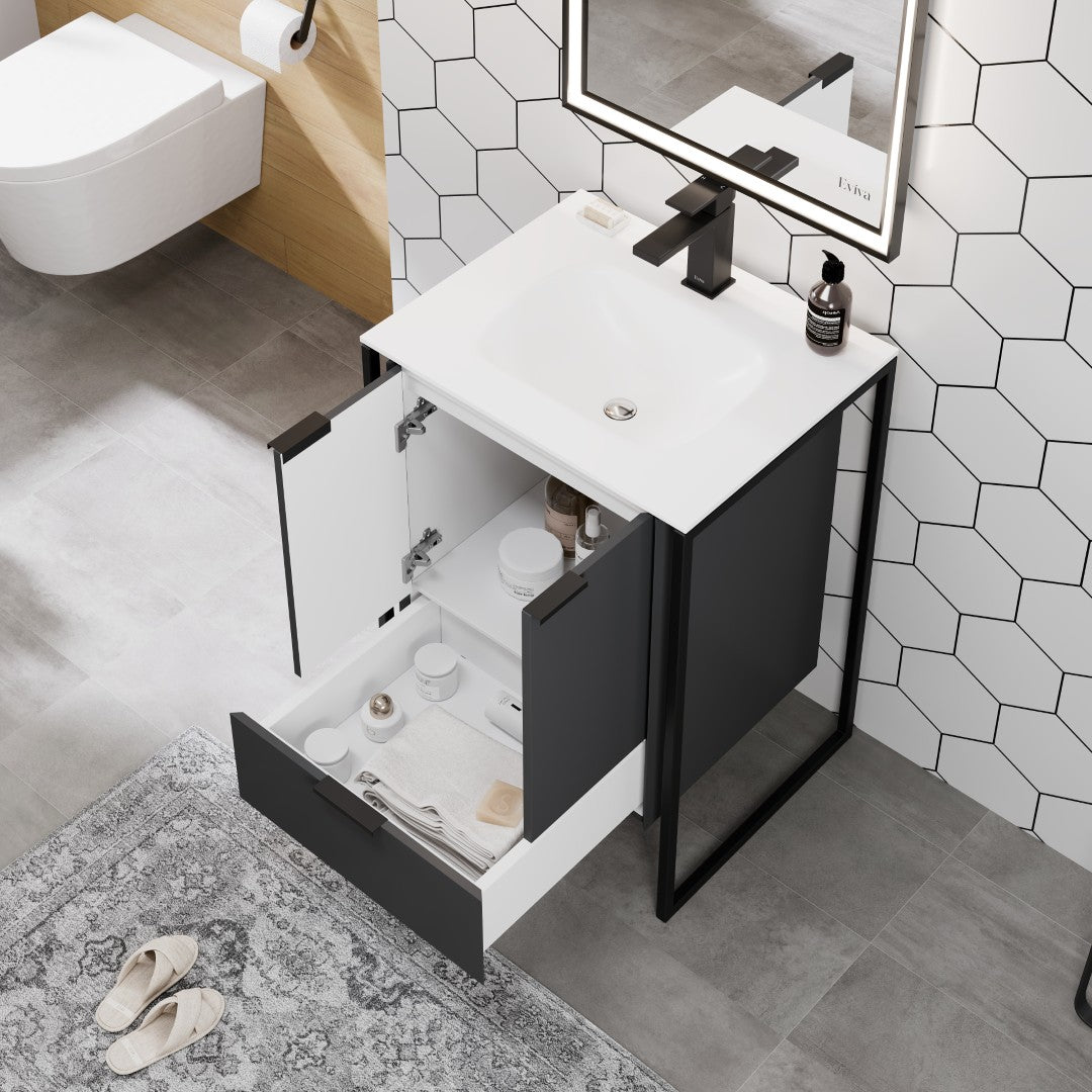 Onyx 26 in. Gray Wall Mount Single Sink Bath Vanity with Solid Surface Top and Integrated Sink