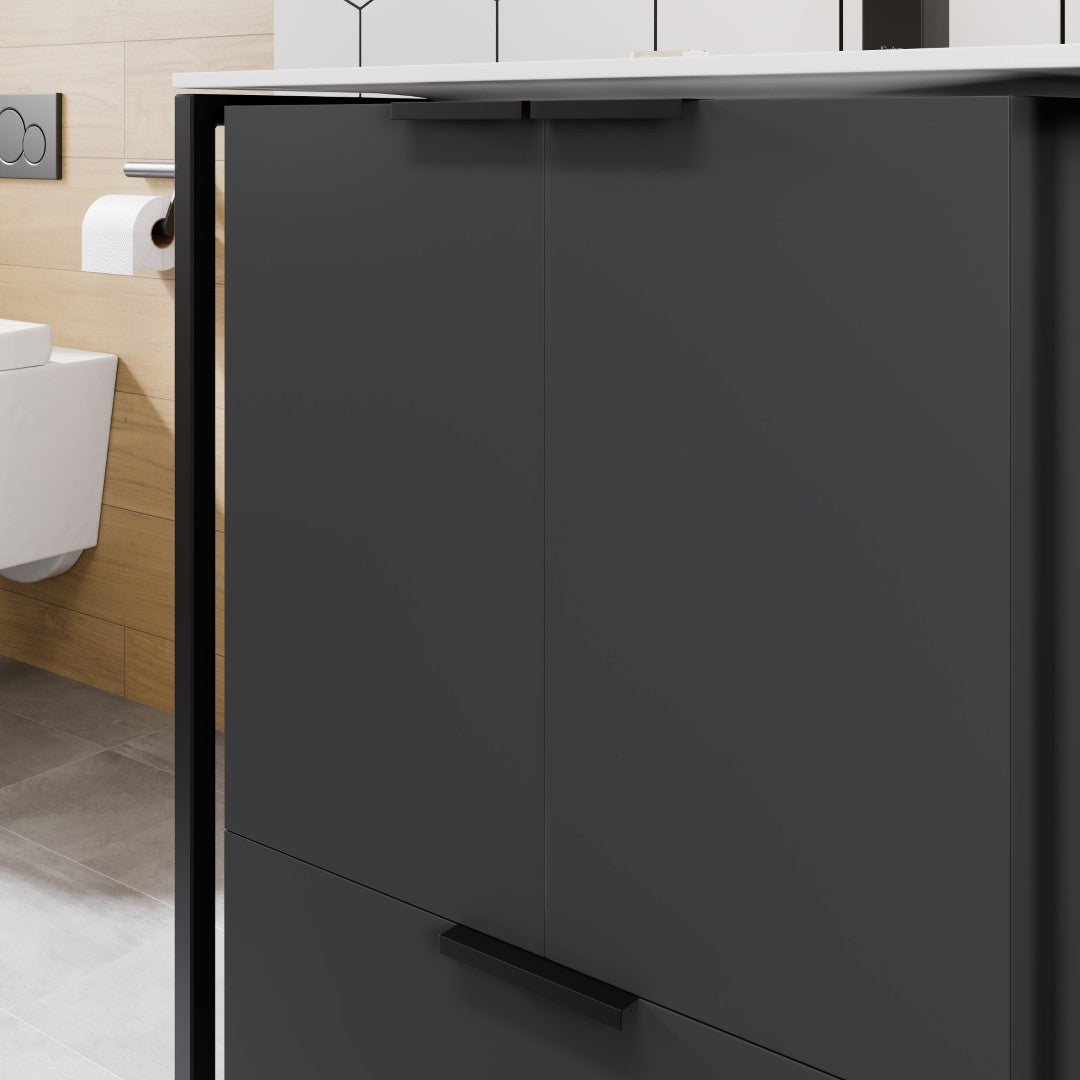 Onyx 26 in. Gray Wall Mount Single Sink Bath Vanity with Solid Surface Top and Integrated Sink