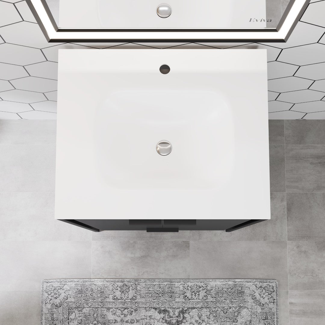 Onyx 26 in. Gray Wall Mount Single Sink Bath Vanity with Solid Surface Top and Integrated Sink