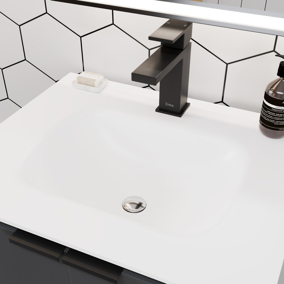 Onyx 26 in. Gray Wall Mount Single Sink Bath Vanity with Solid Surface Top and Integrated Sink