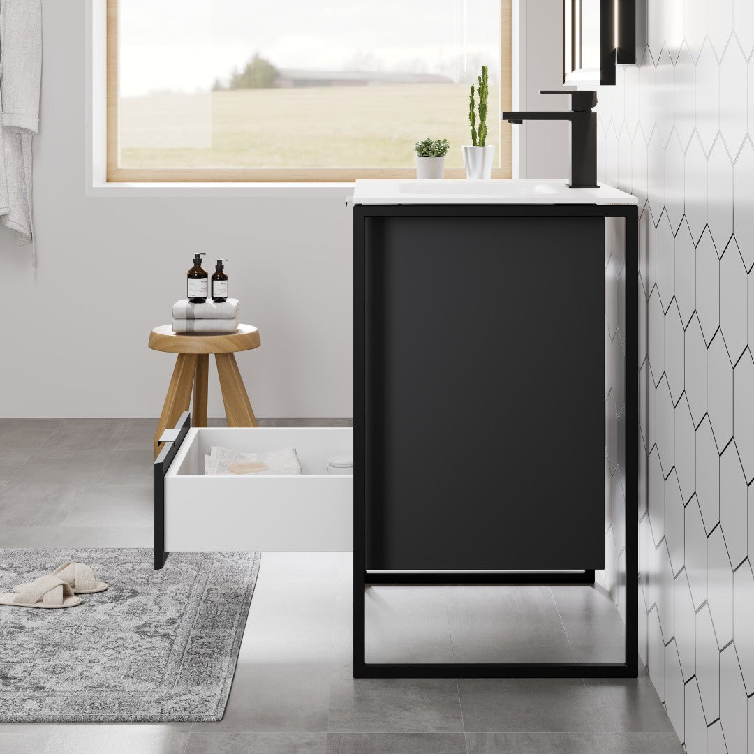 Onyx 26 in. Gray Wall Mount Single Sink Bath Vanity with Solid Surface Top and Integrated Sink