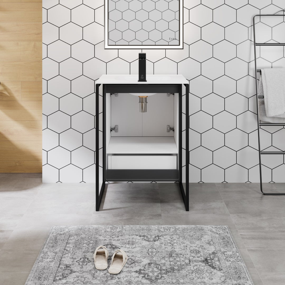 Onyx 26 in. Gray Wall Mount Single Sink Bath Vanity with Solid Surface Top and Integrated Sink