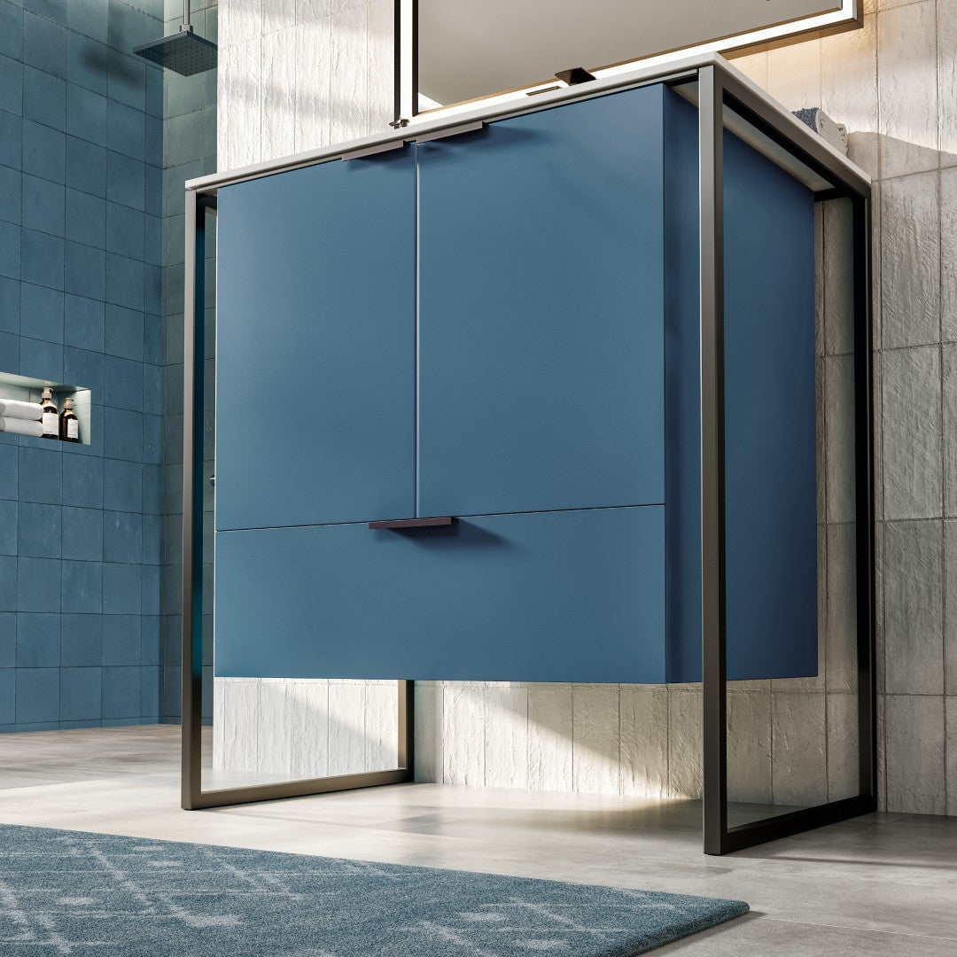 Onyx 26 in. Blue Wall Mount Single Sink Bath Vanity with Solid Surface Top and Integrated Sink