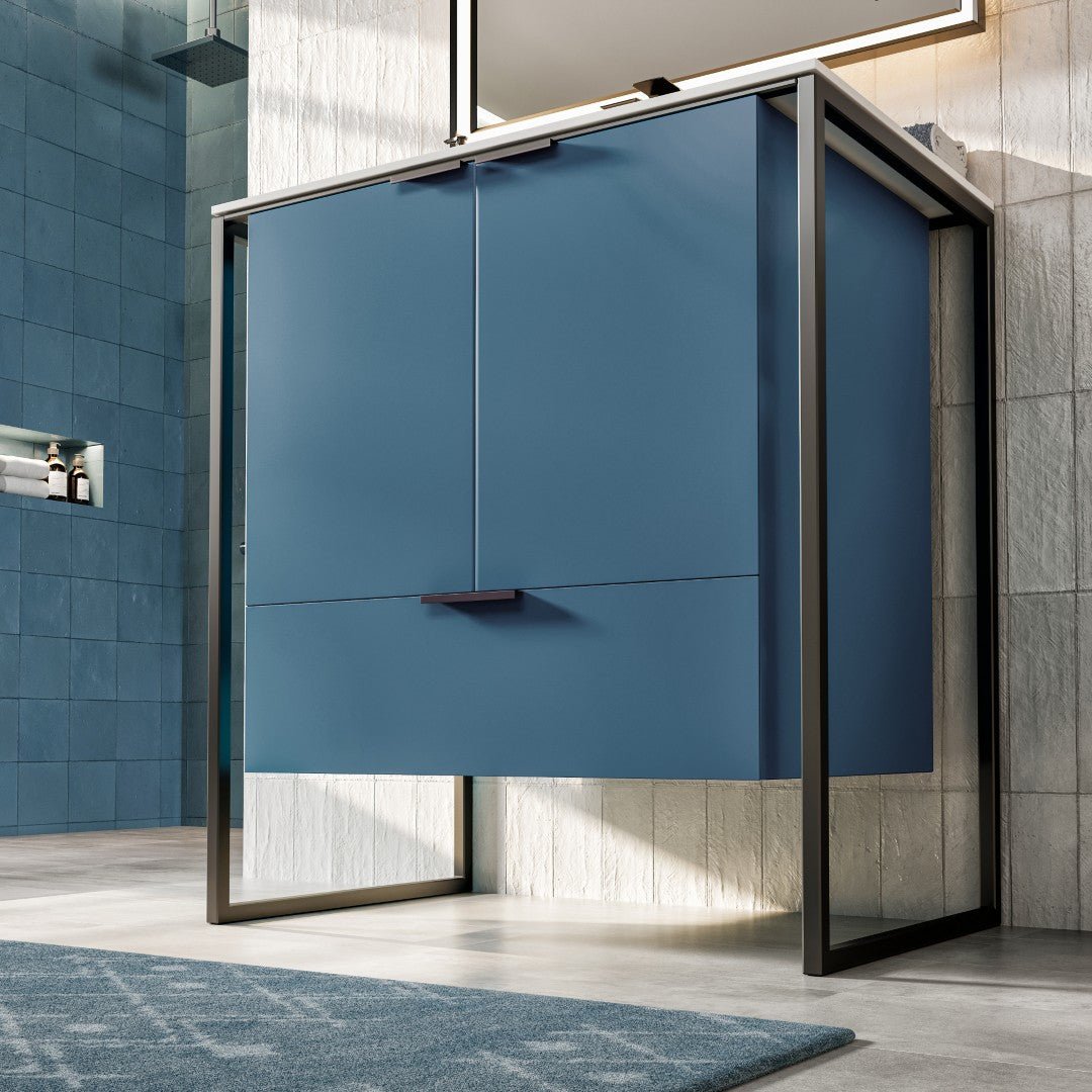 Onyx 26 in. Blue Wall Mount Single Sink Bath Vanity with Solid Surface Top and Integrated Sink - Bathroom Vanity by Eviva