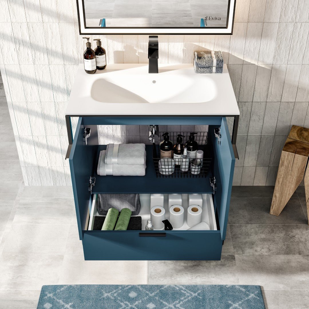 Onyx 26 in. Blue Wall Mount Single Sink Bath Vanity with Solid Surface Top and Integrated Sink - Bathroom Vanity by Eviva