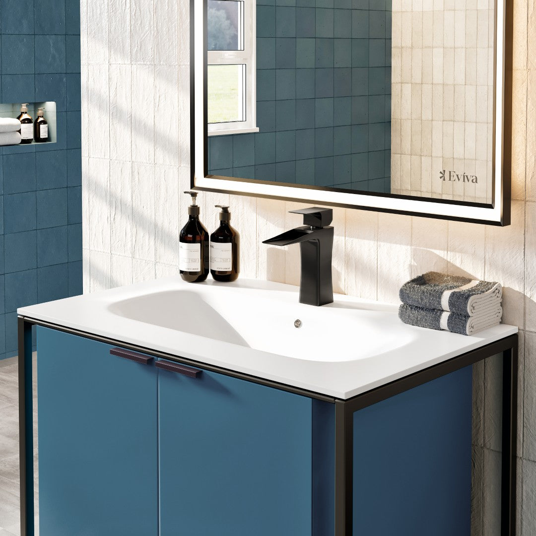 Onyx 26 in. Blue Wall Mount Single Sink Bath Vanity with Solid Surface Top and Integrated Sink