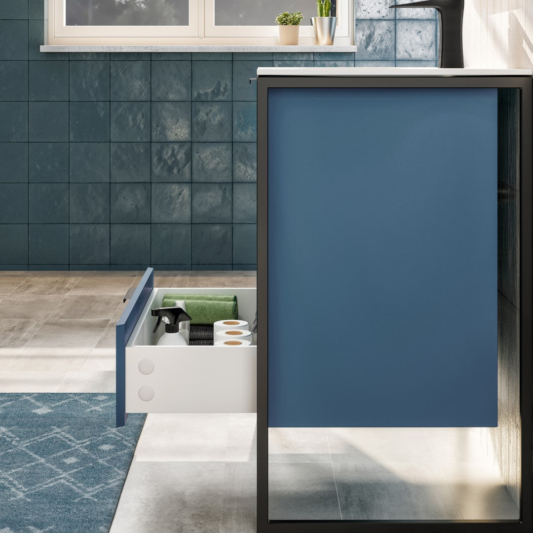 Onyx 26 in. Blue Wall Mount Single Sink Bath Vanity with Solid Surface Top and Integrated Sink