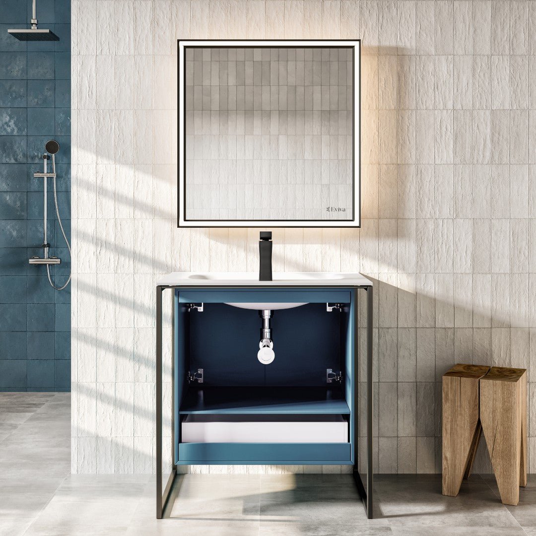 Onyx 26 in. Blue Wall Mount Single Sink Bath Vanity with Solid Surface Top and Integrated Sink - Bathroom Vanity by Eviva