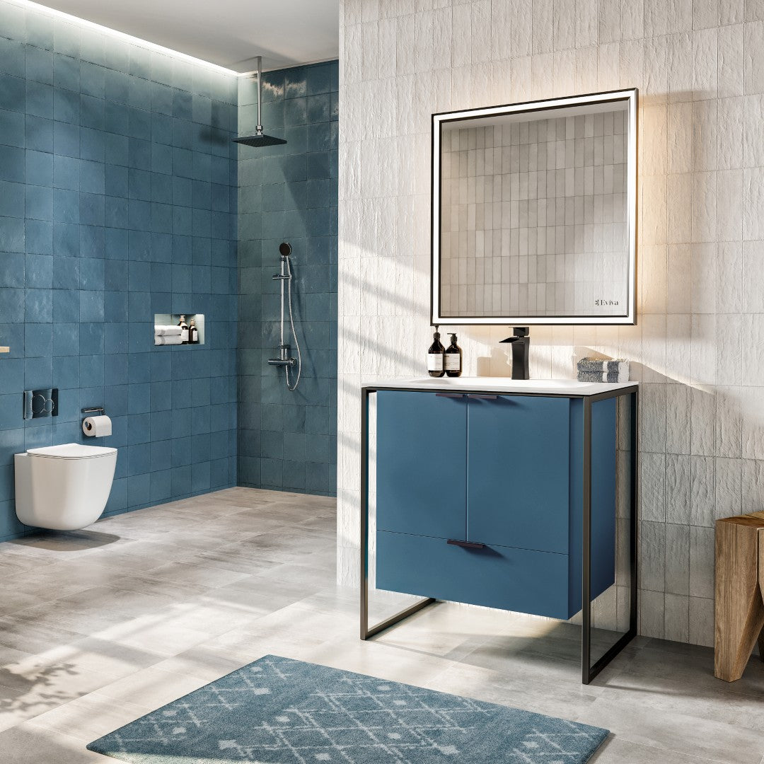 Onyx 26 in. Blue Wall Mount Single Sink Bath Vanity with Solid Surface Top and Integrated Sink