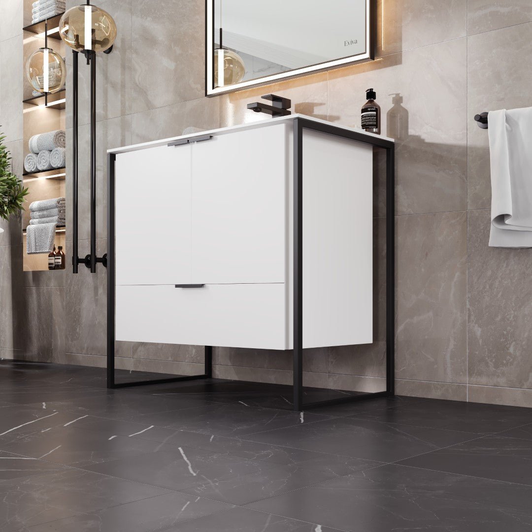 Onyx 34 in. White Wall Mount Single Sink Bath Vanity with Solid Surface Top and Integrated Sink - Bathroom Vanity by Eviva