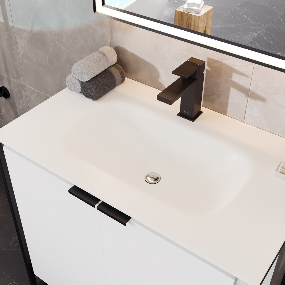 Onyx 34 in. White Wall Mount Single Sink Bath Vanity with Solid Surface Top and Integrated Sink